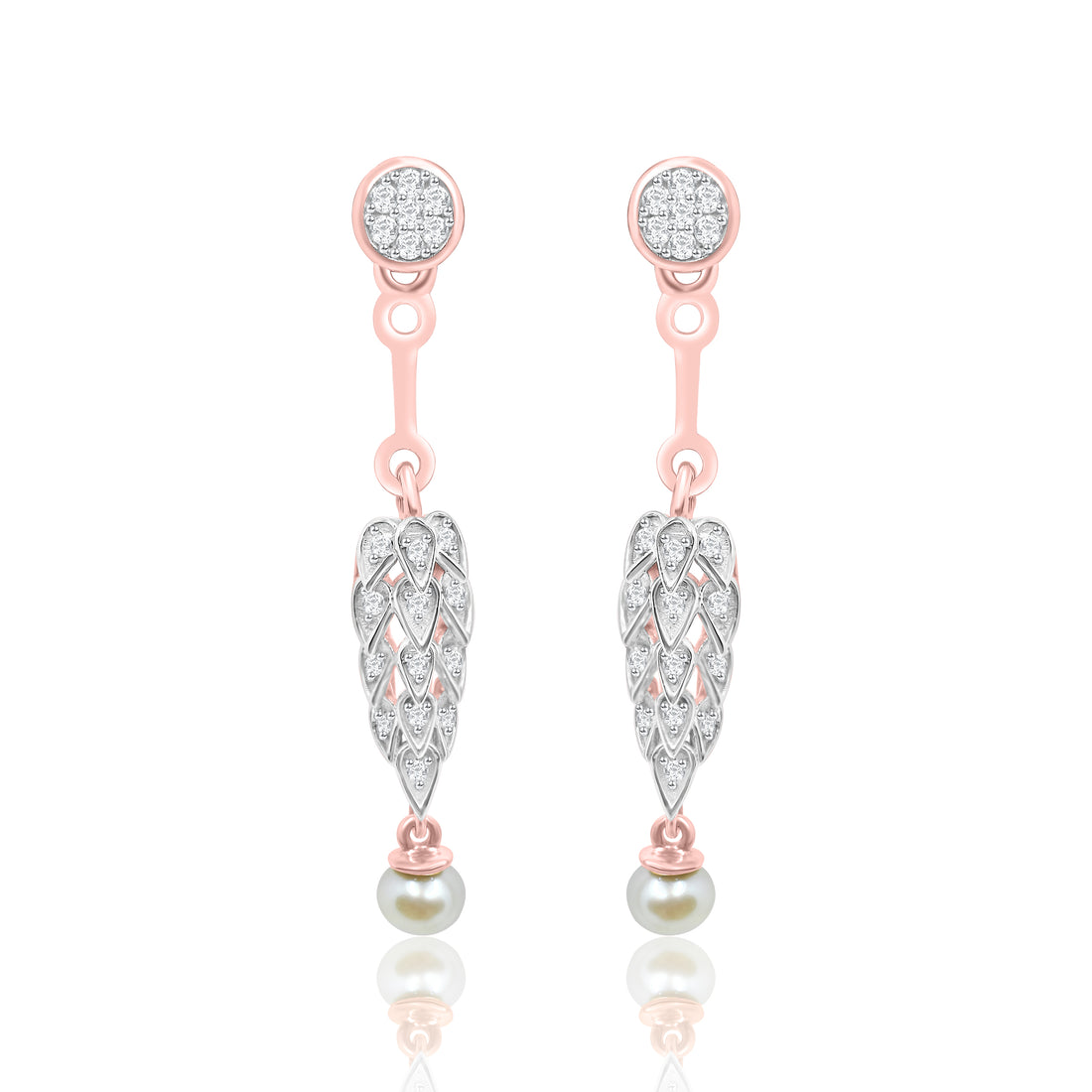Leaf Hanging Pearl Diamond Earrings