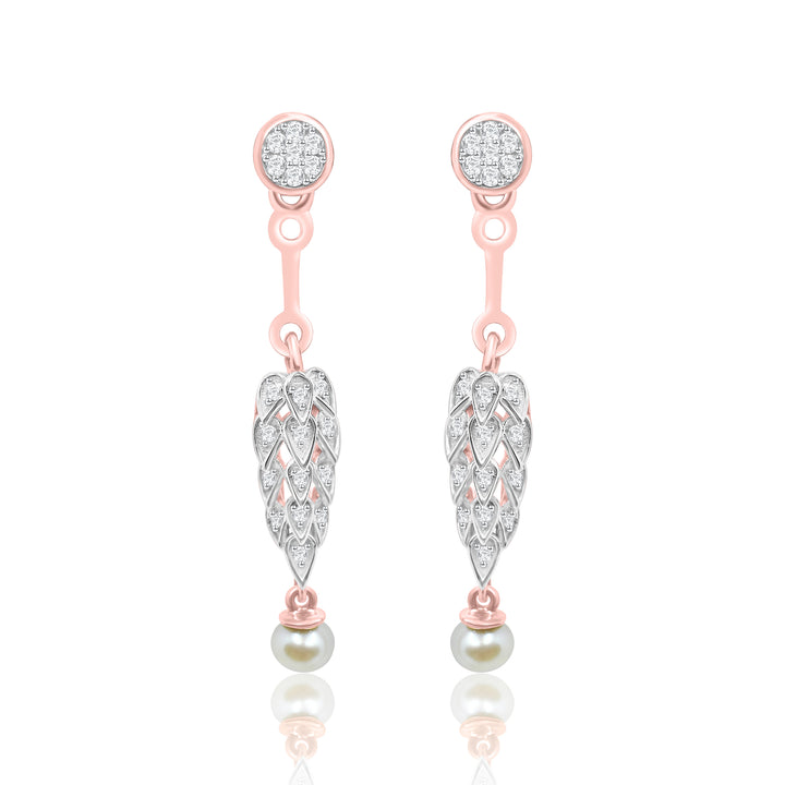Leaf Hanging Pearl Diamond Earrings