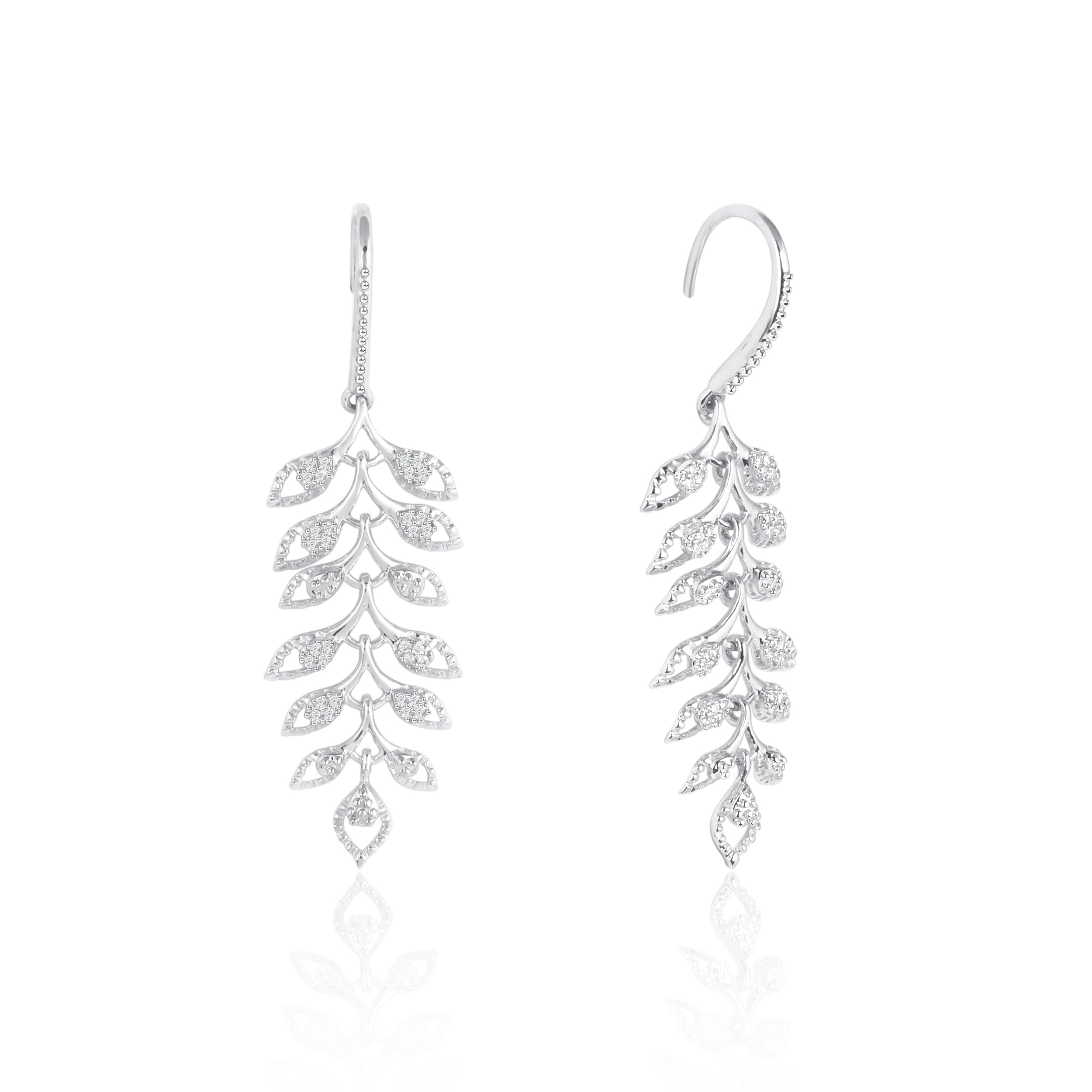 Leaf Branch Hanging Diamond Earrings