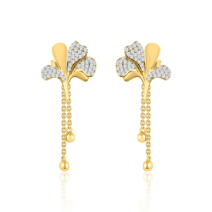 Brooch Flower Long Diamond Earrings