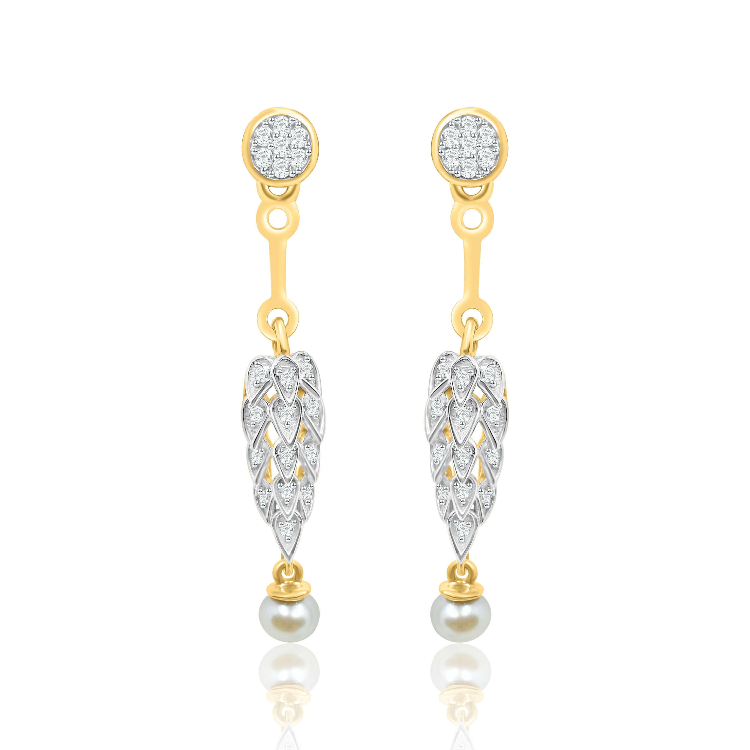 Leaf Hanging Pearl Diamond Earrings