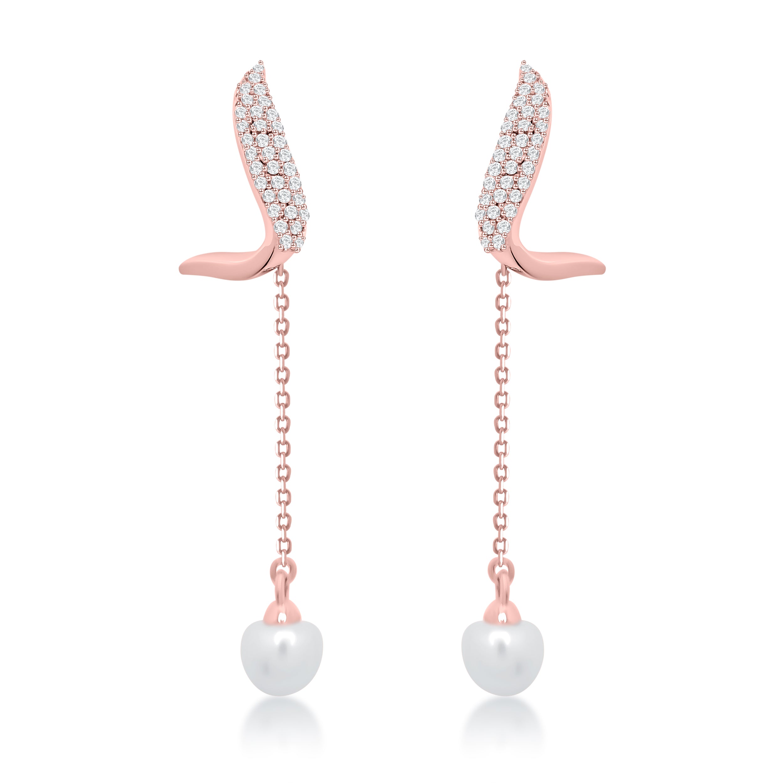 Pearl & Dangling Diamond Earrings
