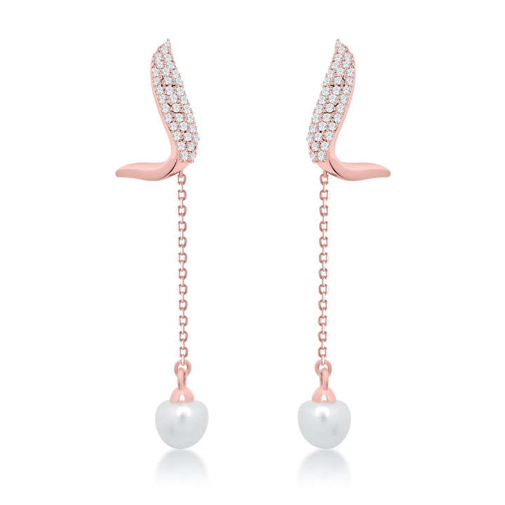 Pearl & Dangling Diamond Earrings