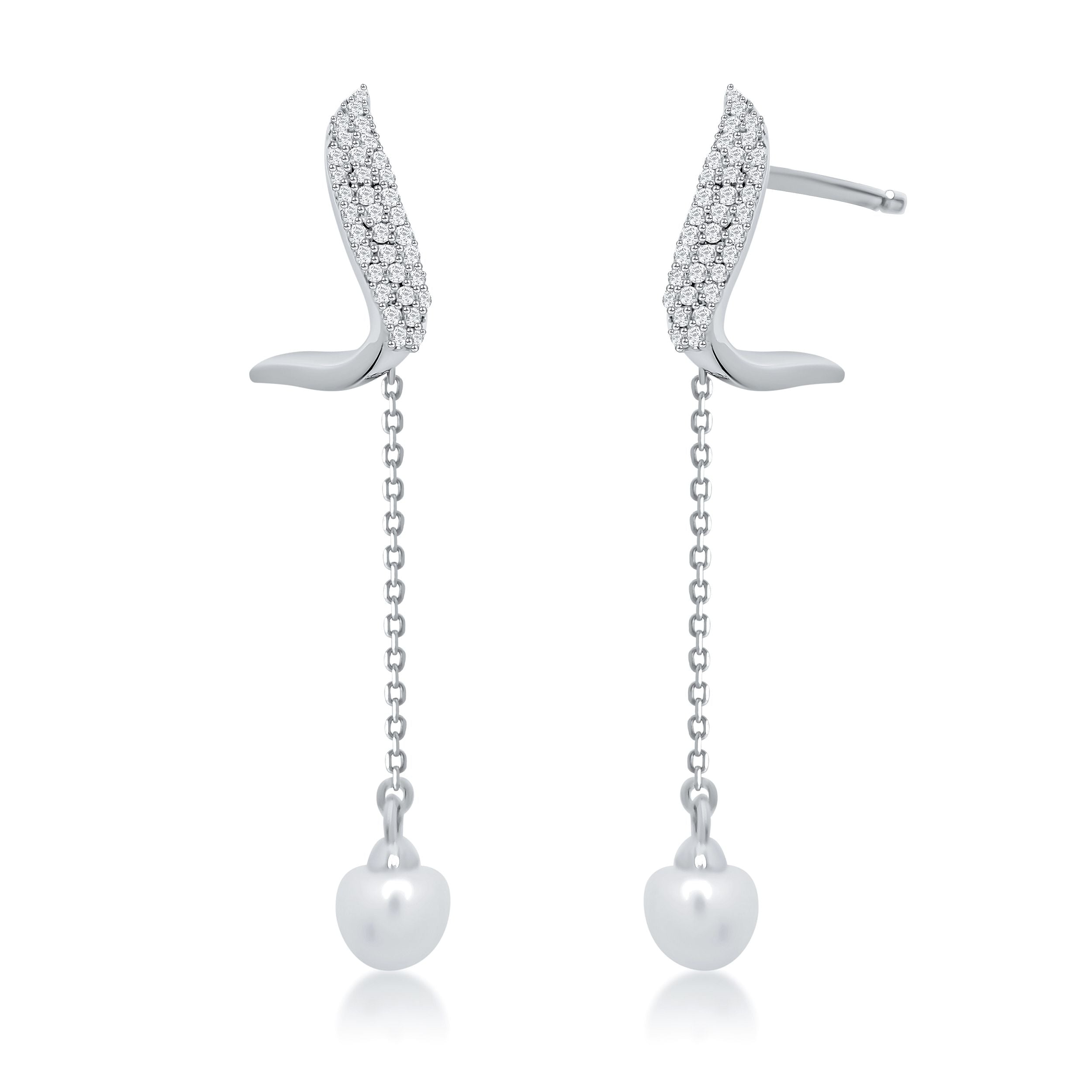 Pearl & Dangling Diamond Earrings