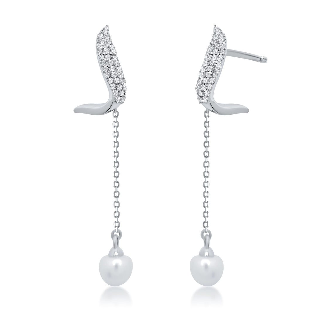 Pearl & Dangling Diamond Earrings