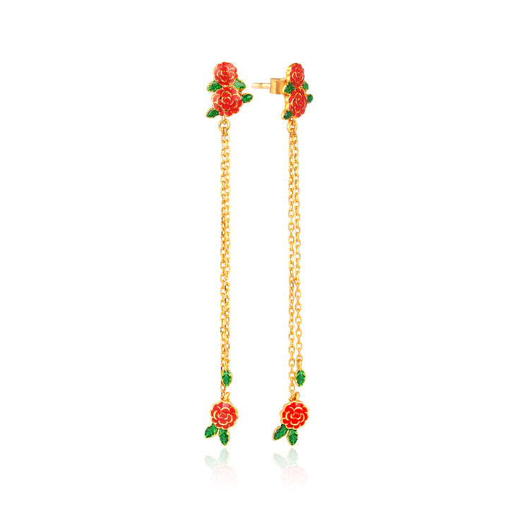 Red Rose Long Earrings