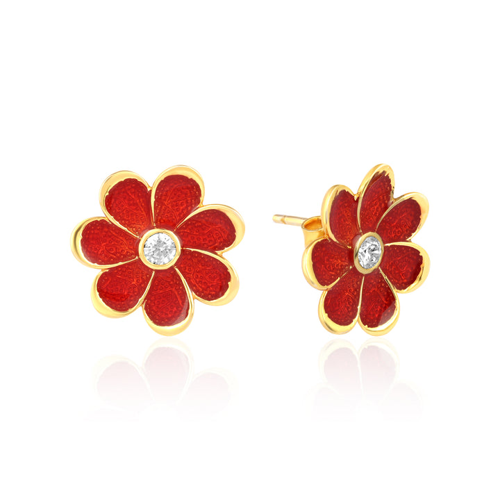 Red Enamel Flower Earrings