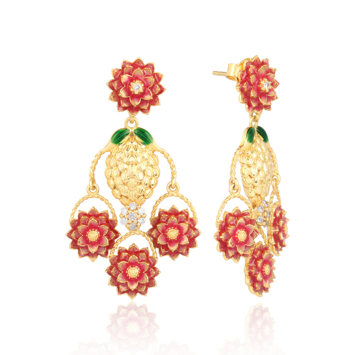 Red Floral Dangles Earrings