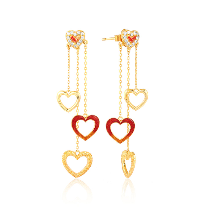 Red and Gold Heart Danglers Earrings