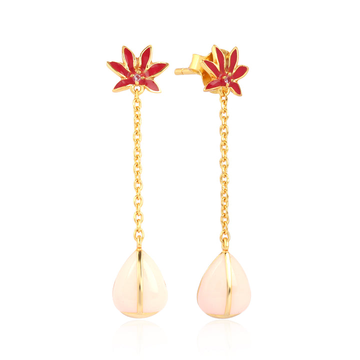Flower Brooch Chain Earrings