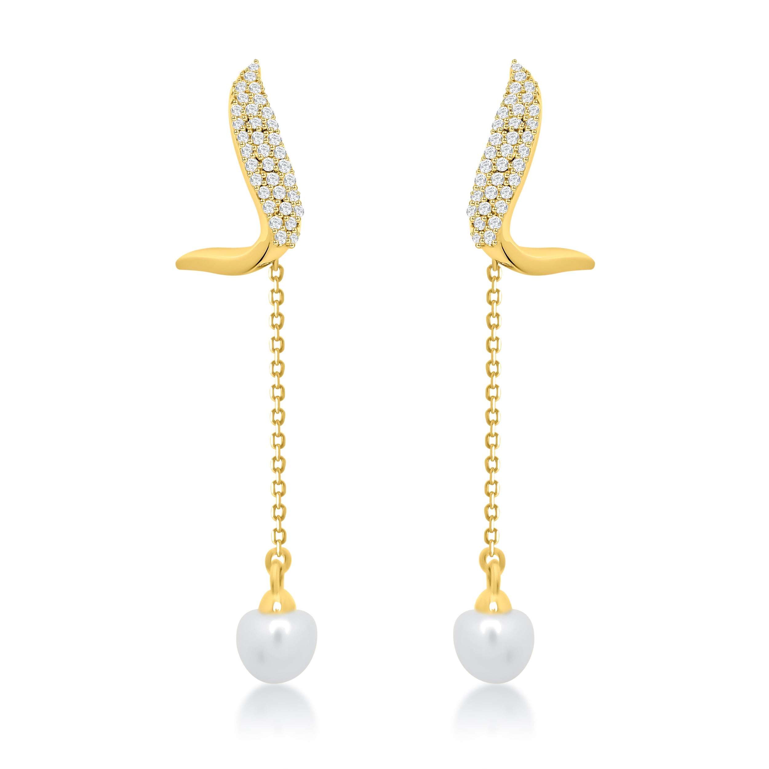 Pearl & Dangling Diamond Earrings