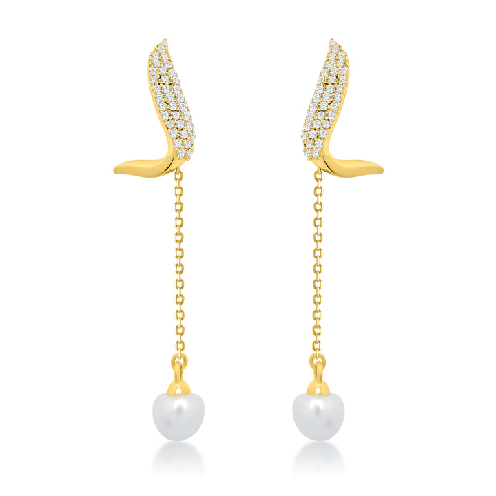 Pearl & Dangling Diamond Earrings